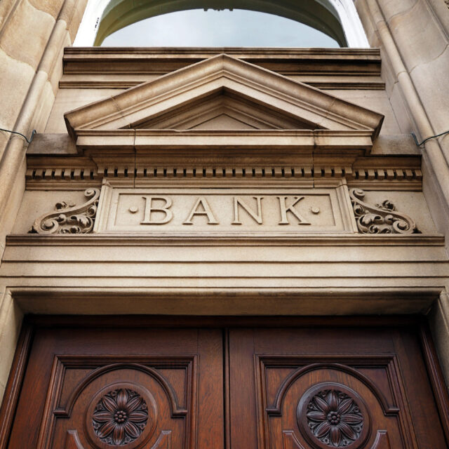 Stone carved bank doorway